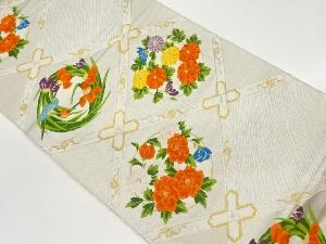 格天井に花丸文模様織出し袋帯